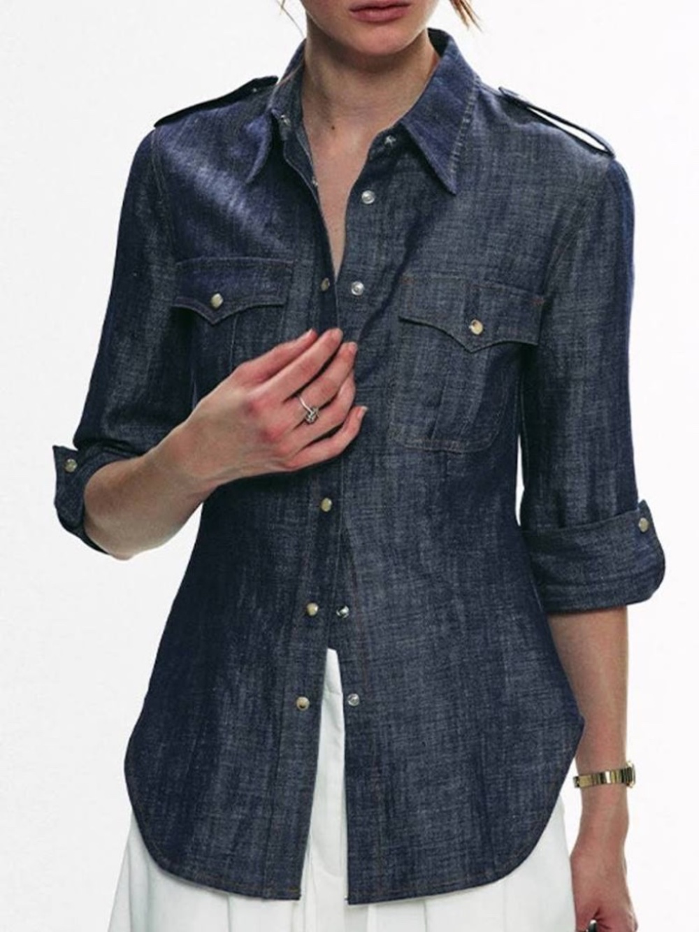 RALPH LAUREN BLUE LABEL Linen/Cotton Slim-Fit Button Up Shirt in Black EUC/sz 4